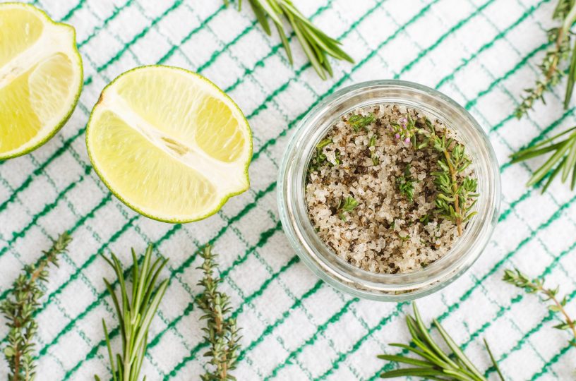homemade-herbal-scrub-foot-soak-or-bath-salt-with-rosemary-thyme-lime-juice-sea-salt-and-olive-oil-diy-beauty-treatments-and-spa-recipe-top-view-copy-space